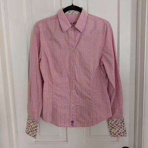 Robert‎ Graham Womens Preppy Button Up Top SMALL Contrast Cuff Floral Polka Dots